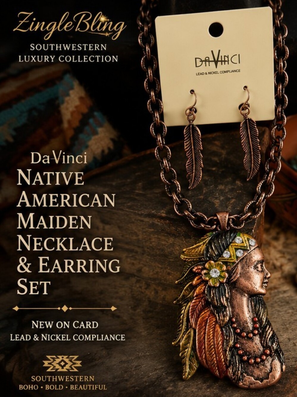 DaVinci Southwestern Maiden Necklace Earrings Set NOC